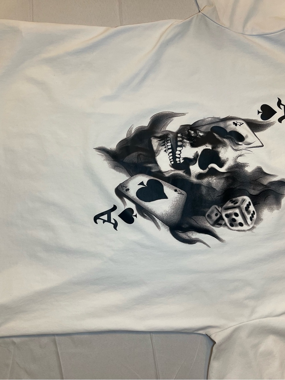SHEIN White Short Sleeve Tee with Black Skull, Cards & Dice Graphic